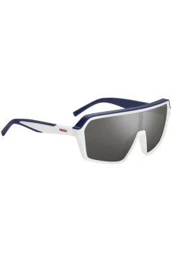 Mask-style sunglasses with grey shaded lenses