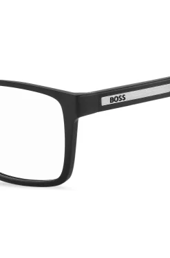 Matte-black optical frames with logo plaque
