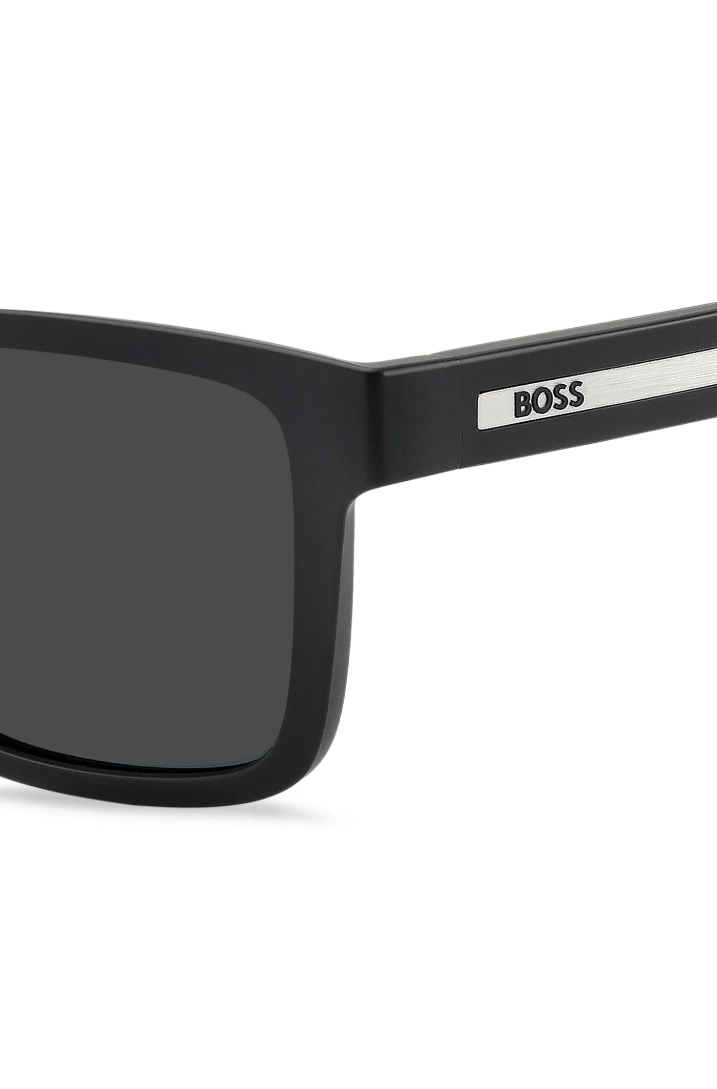 Matte-black sunglasses with logo insert
