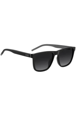 Matte-black sunglasses with patterned temples