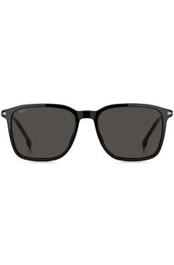 Matte-black sunglasses with stripe detail