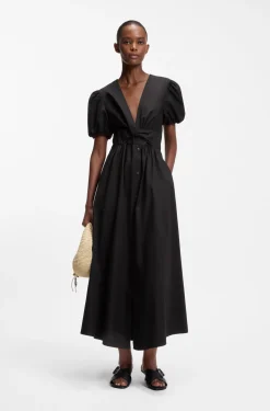 Maxi dress in cotton with twist front