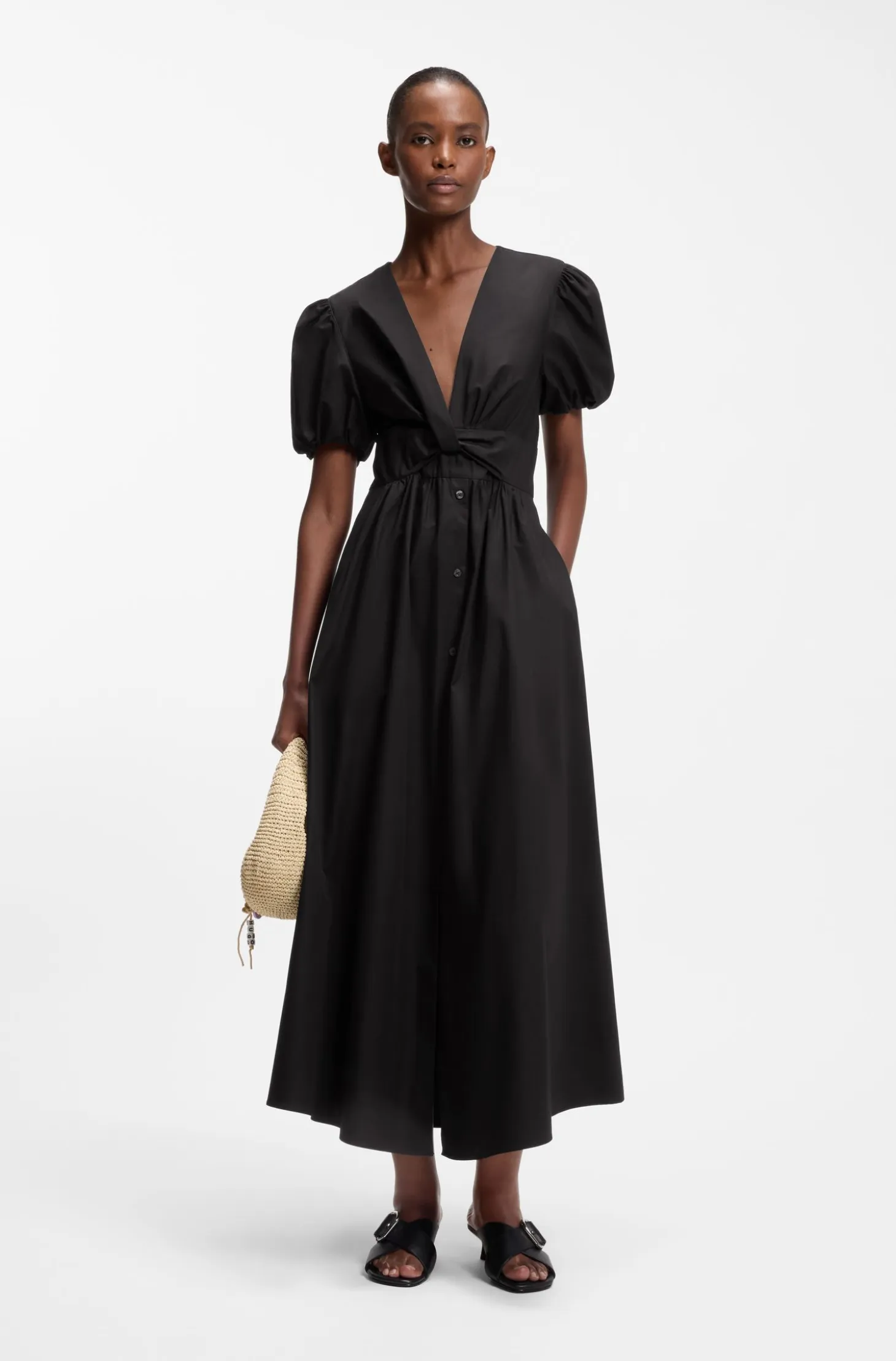 Maxi dress in cotton with twist front