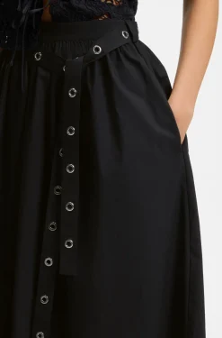 Maxi skirt in cotton poplin with eyelet belt