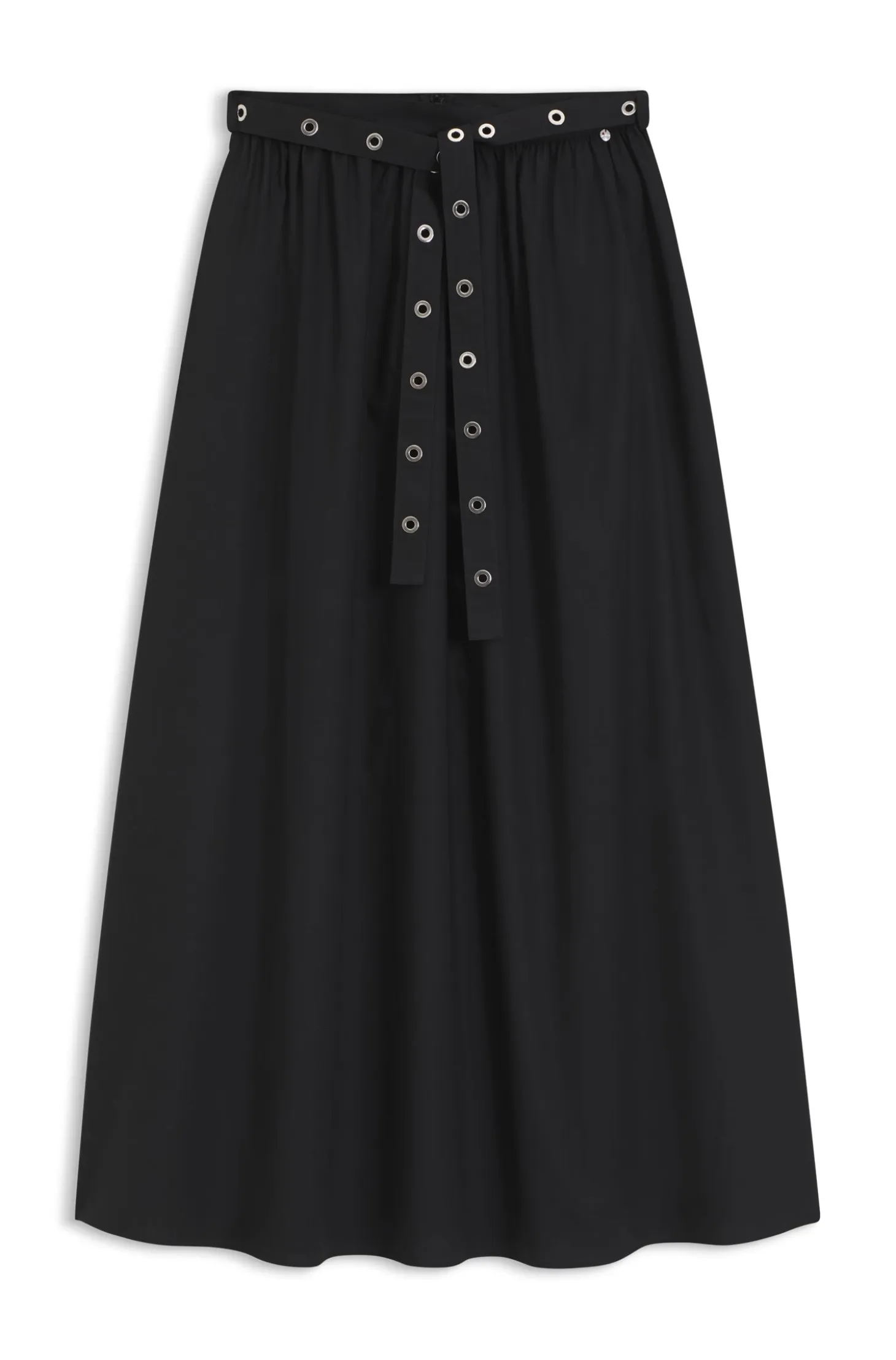 Maxi skirt in cotton poplin with eyelet belt