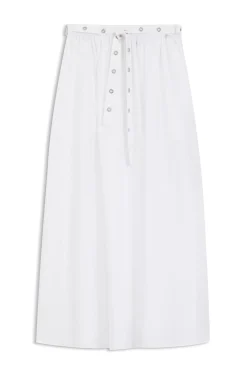 Maxi skirt in cotton poplin with eyelet belt