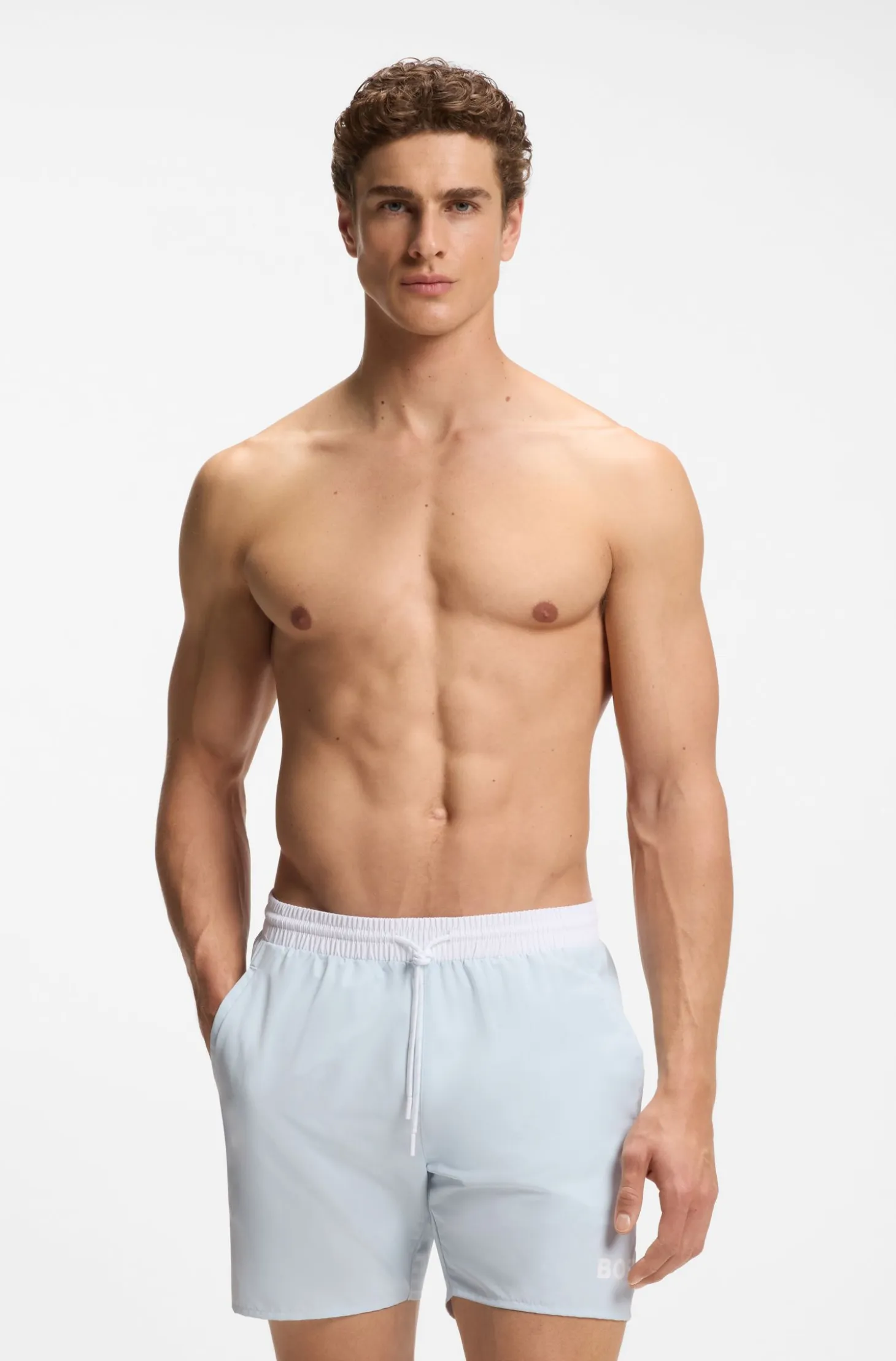 Medium-length swim shorts with contrast details