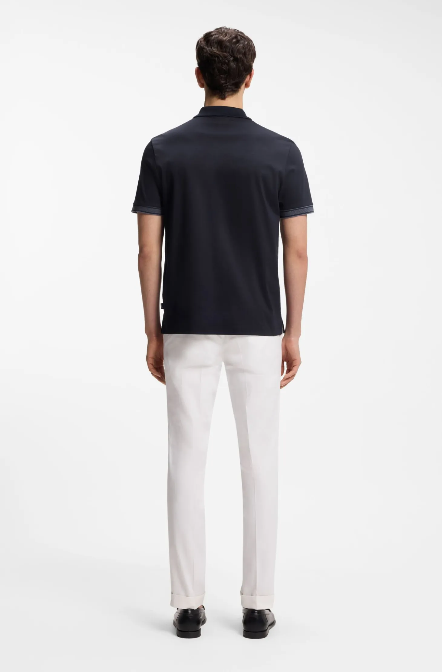 Mercerised-cotton polo shirt with striped trims