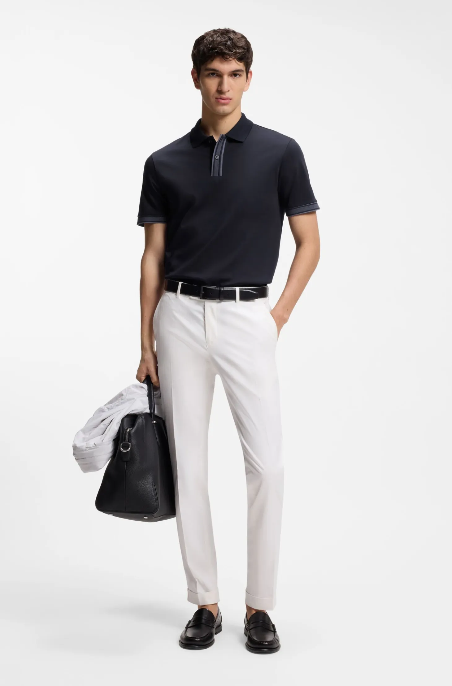 Mercerised-cotton polo shirt with striped trims