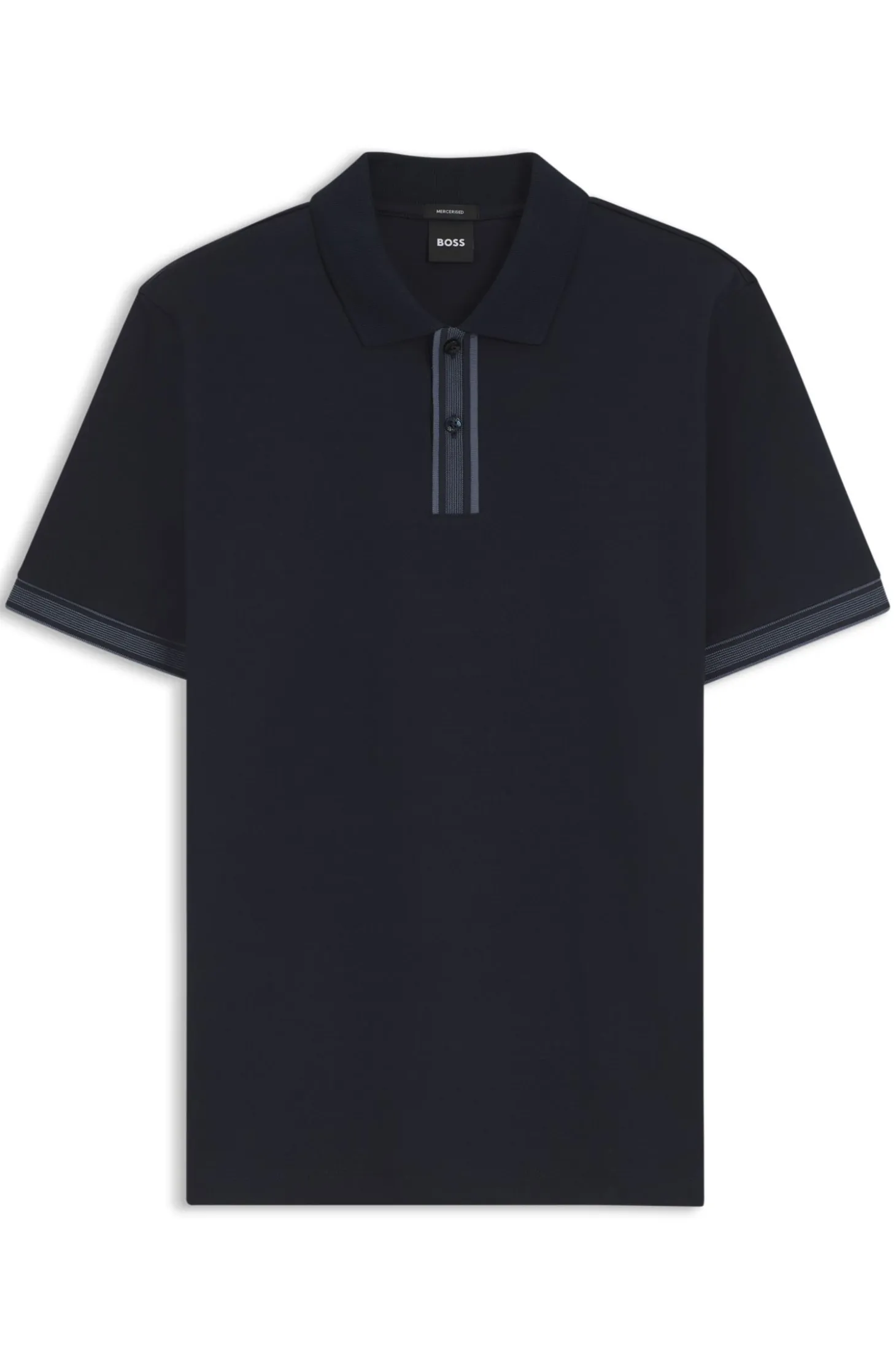 Mercerised-cotton polo shirt with striped trims