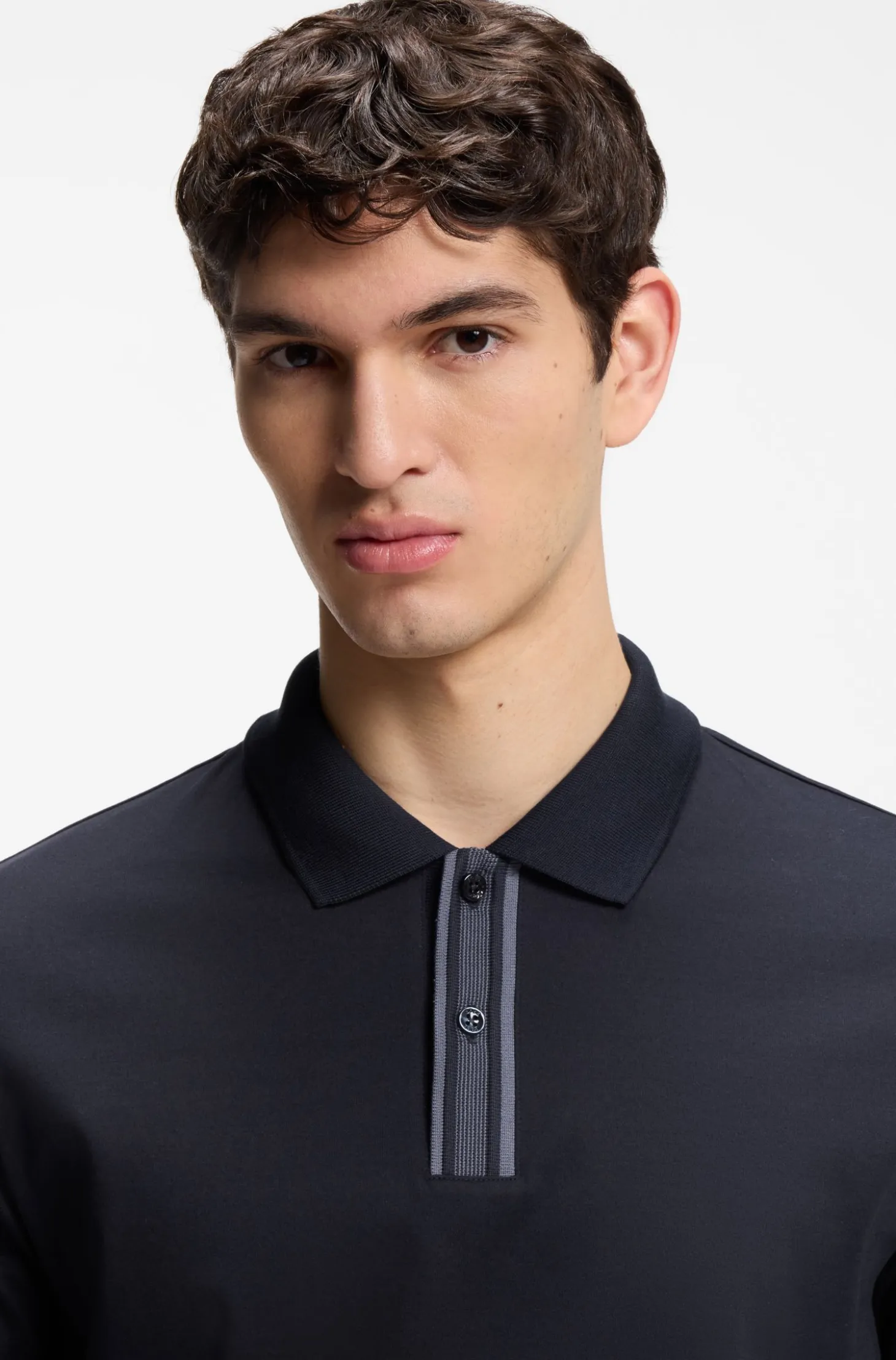 Mercerised-cotton polo shirt with striped trims