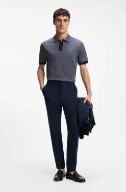 Mercerised-cotton polo shirt with striped trims