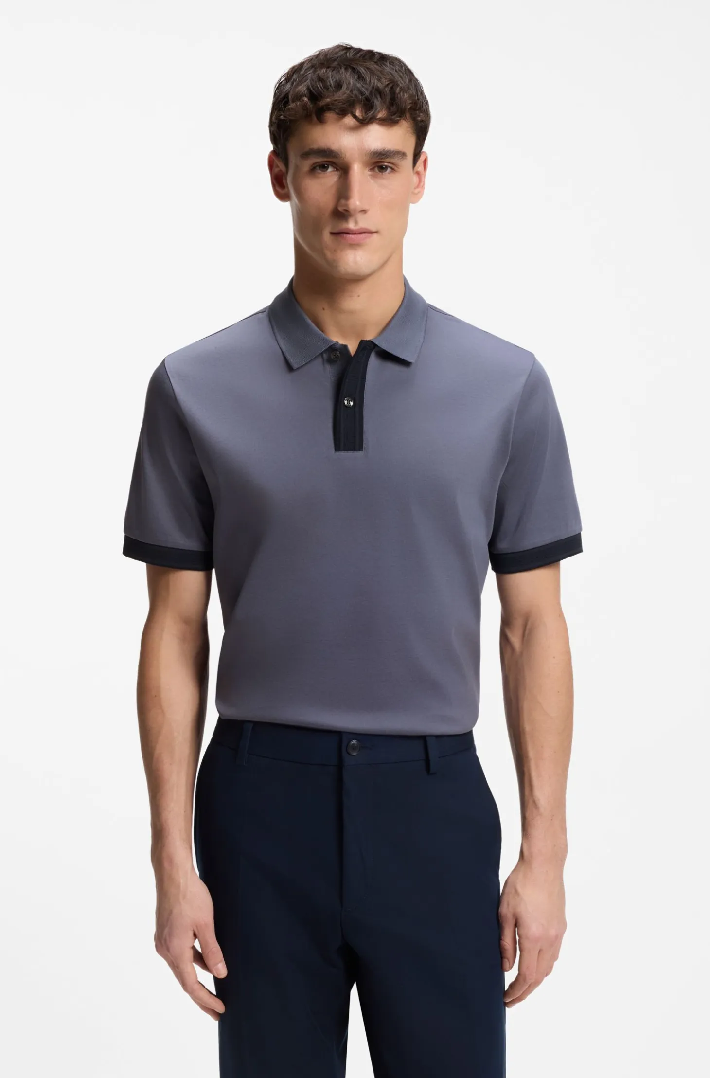Mercerised-cotton polo shirt with striped trims