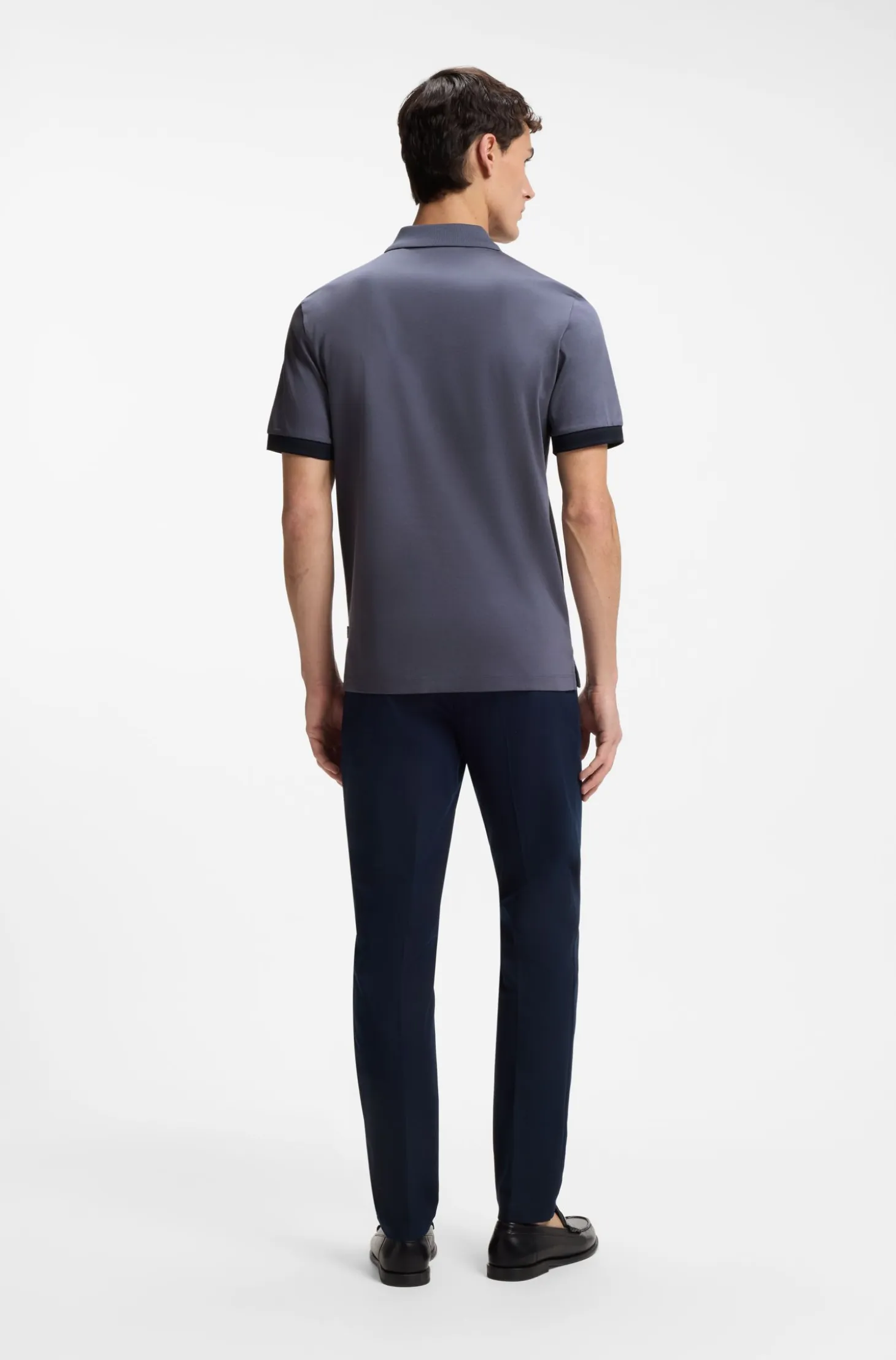 Mercerised-cotton polo shirt with striped trims