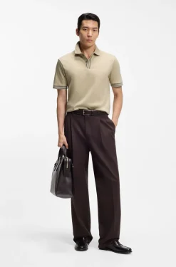Mercerised-cotton polo shirt with striped trims