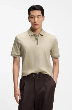 Mercerised-cotton polo shirt with striped trims