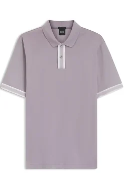 Mercerised-cotton polo shirt with striped trims