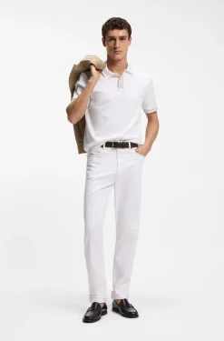 Mercerised-cotton polo shirt with striped trims