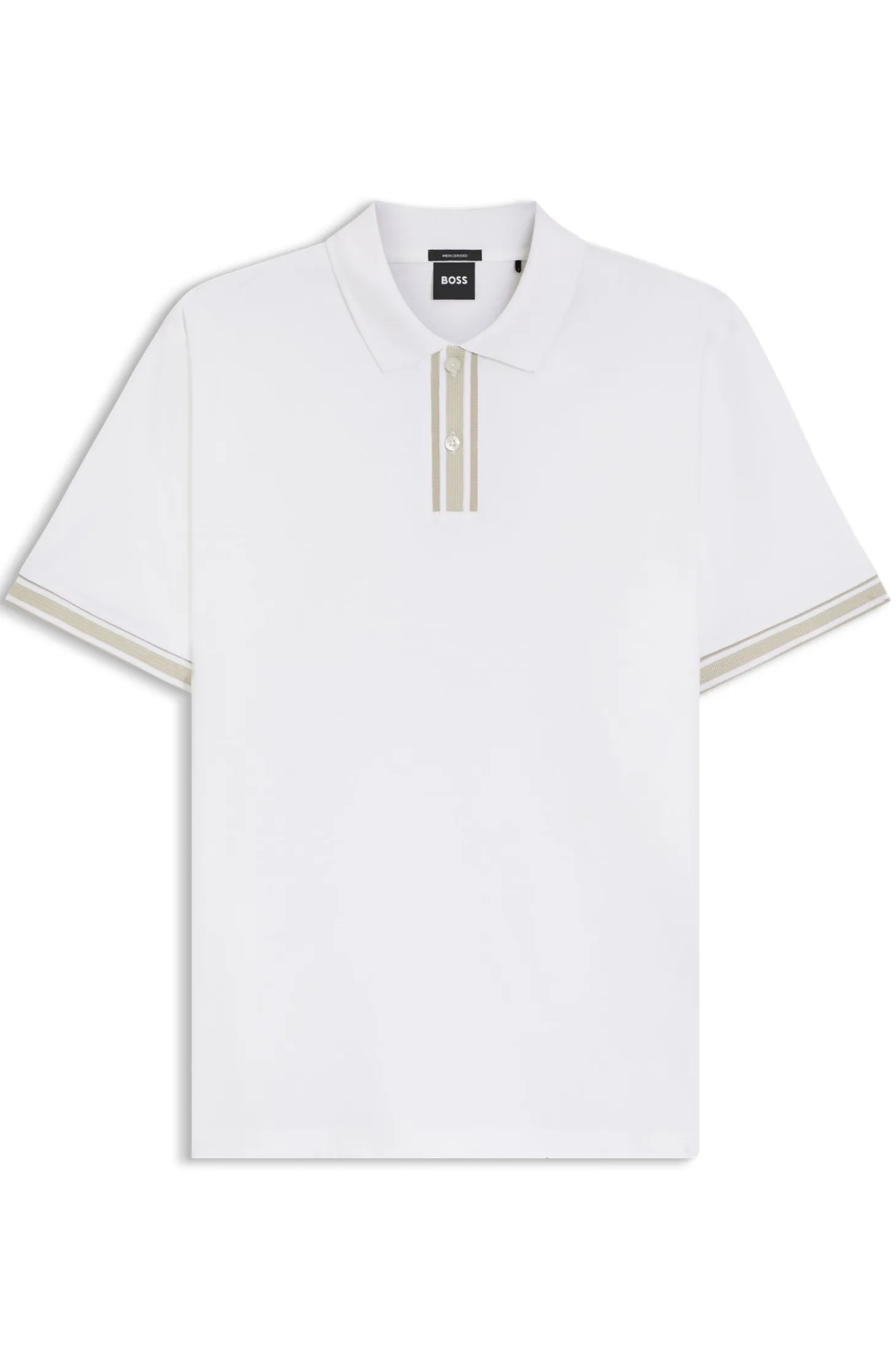 Mercerised-cotton polo shirt with striped trims