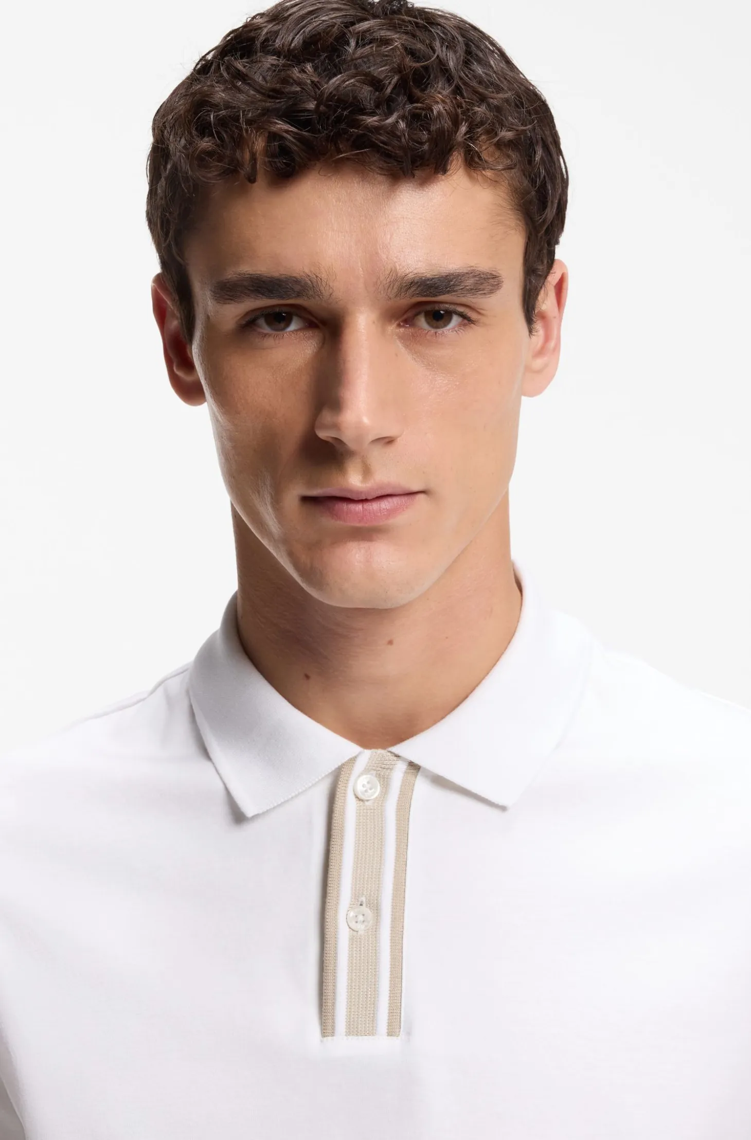 Mercerised-cotton polo shirt with striped trims