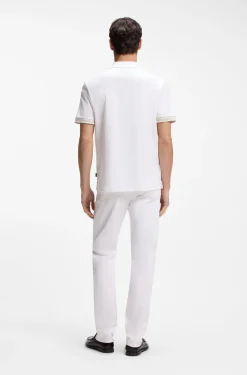 Mercerised-cotton polo shirt with striped trims