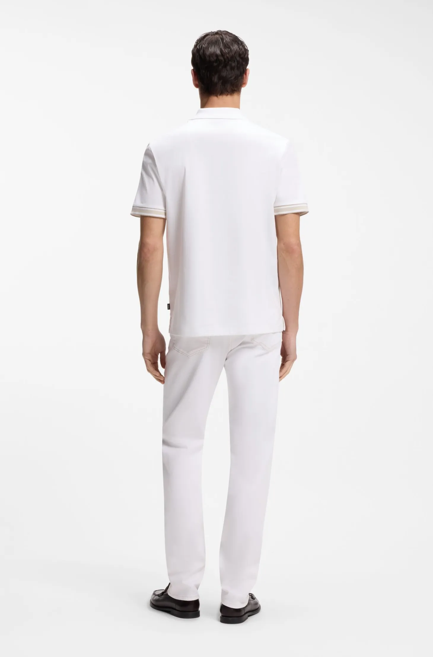 Mercerised-cotton polo shirt with striped trims
