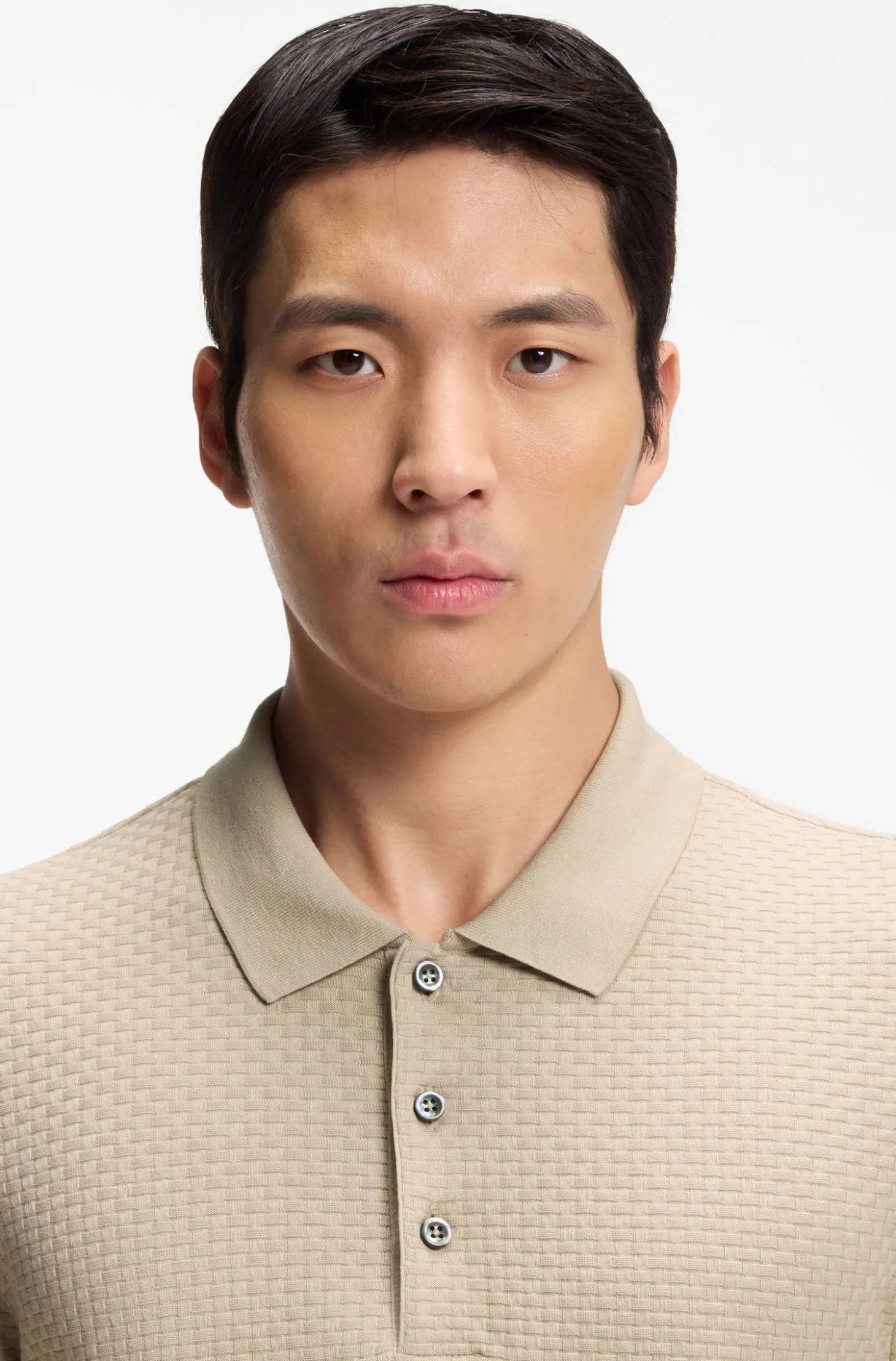 Mercerised-cotton polo shirt with basket weave