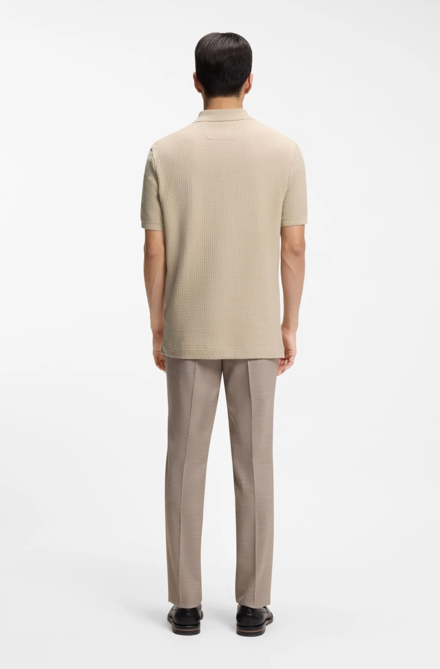 Mercerised-cotton polo shirt with basket weave