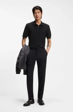 Mercerised-cotton polo shirt with basket weave