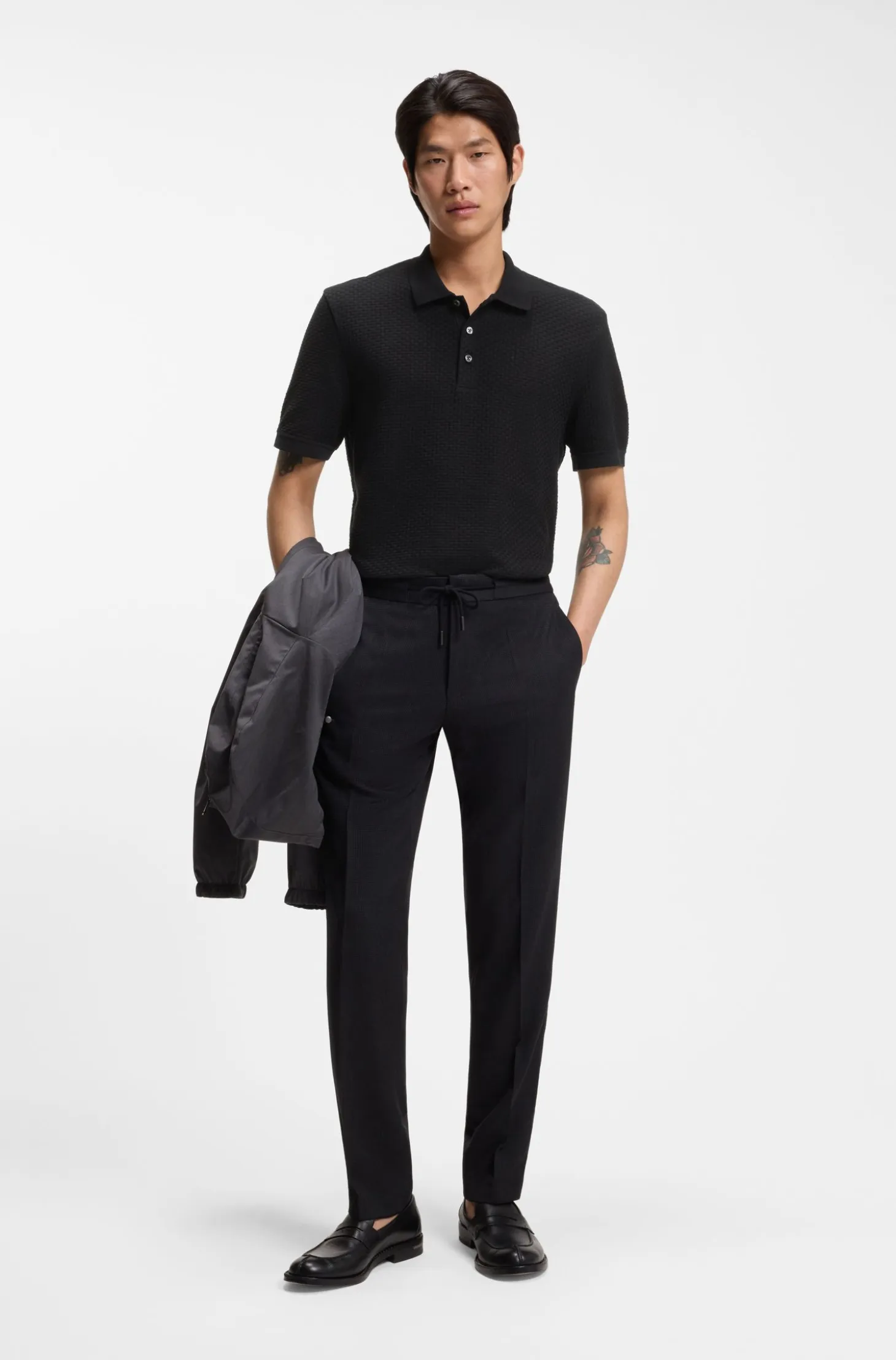 Mercerised-cotton polo shirt with basket weave