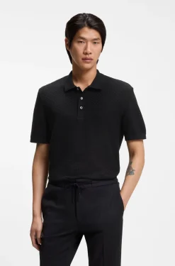 Mercerised-cotton polo shirt with basket weave