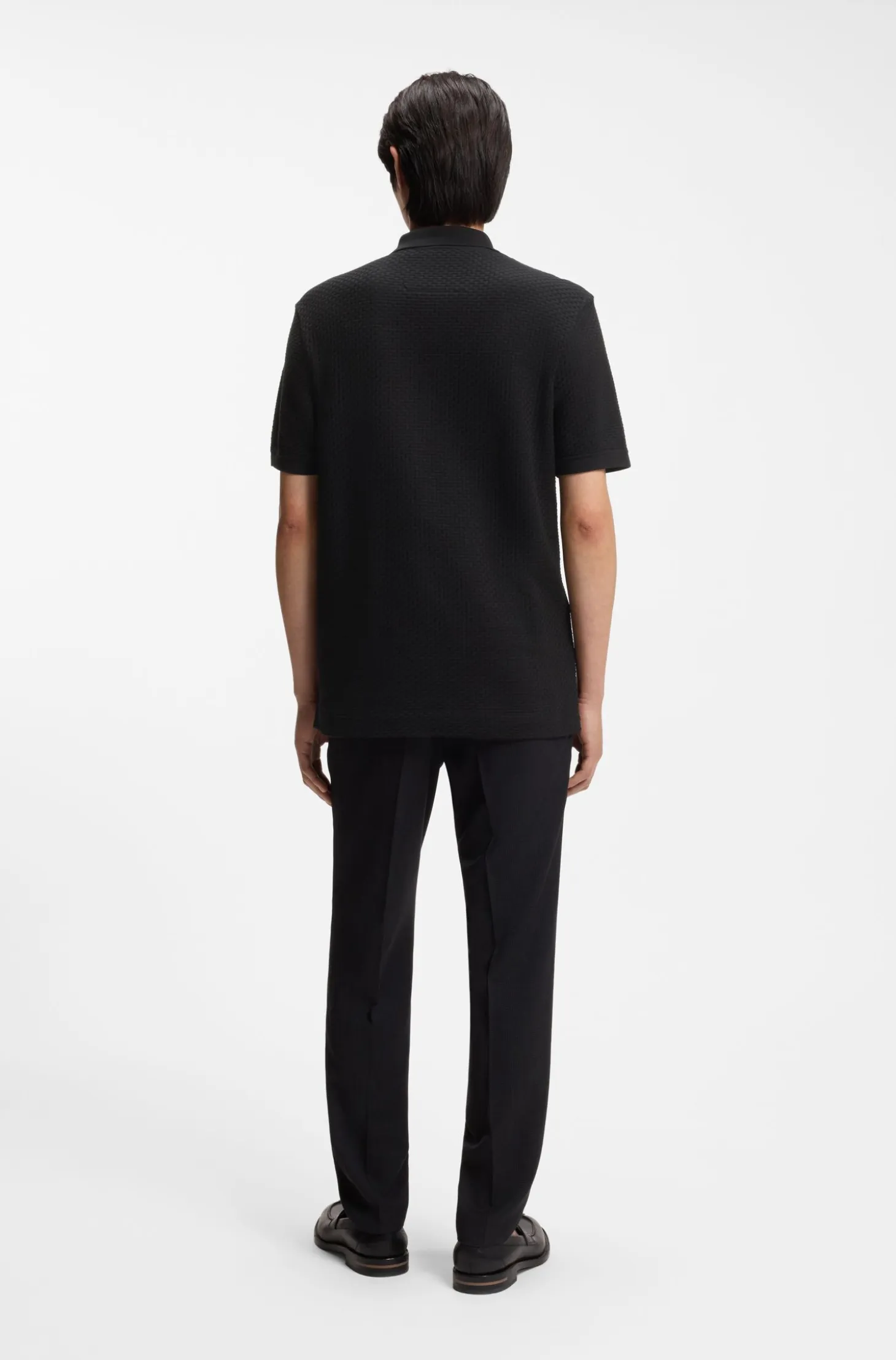 Mercerised-cotton polo shirt with basket weave