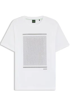 Mercerised-cotton T-shirt with geometric artwork
