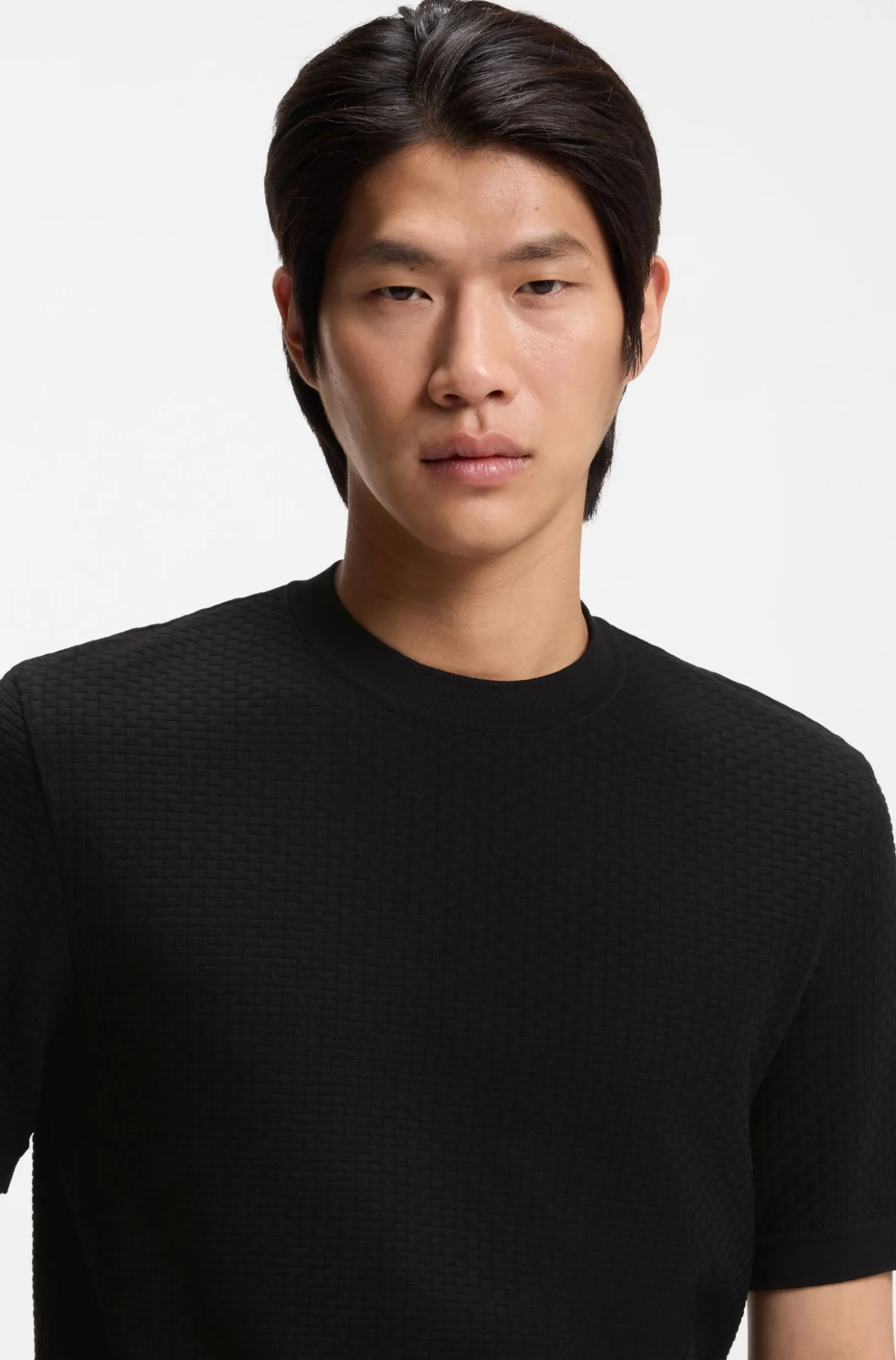 Mercerised-cotton T-shirt with basket weave