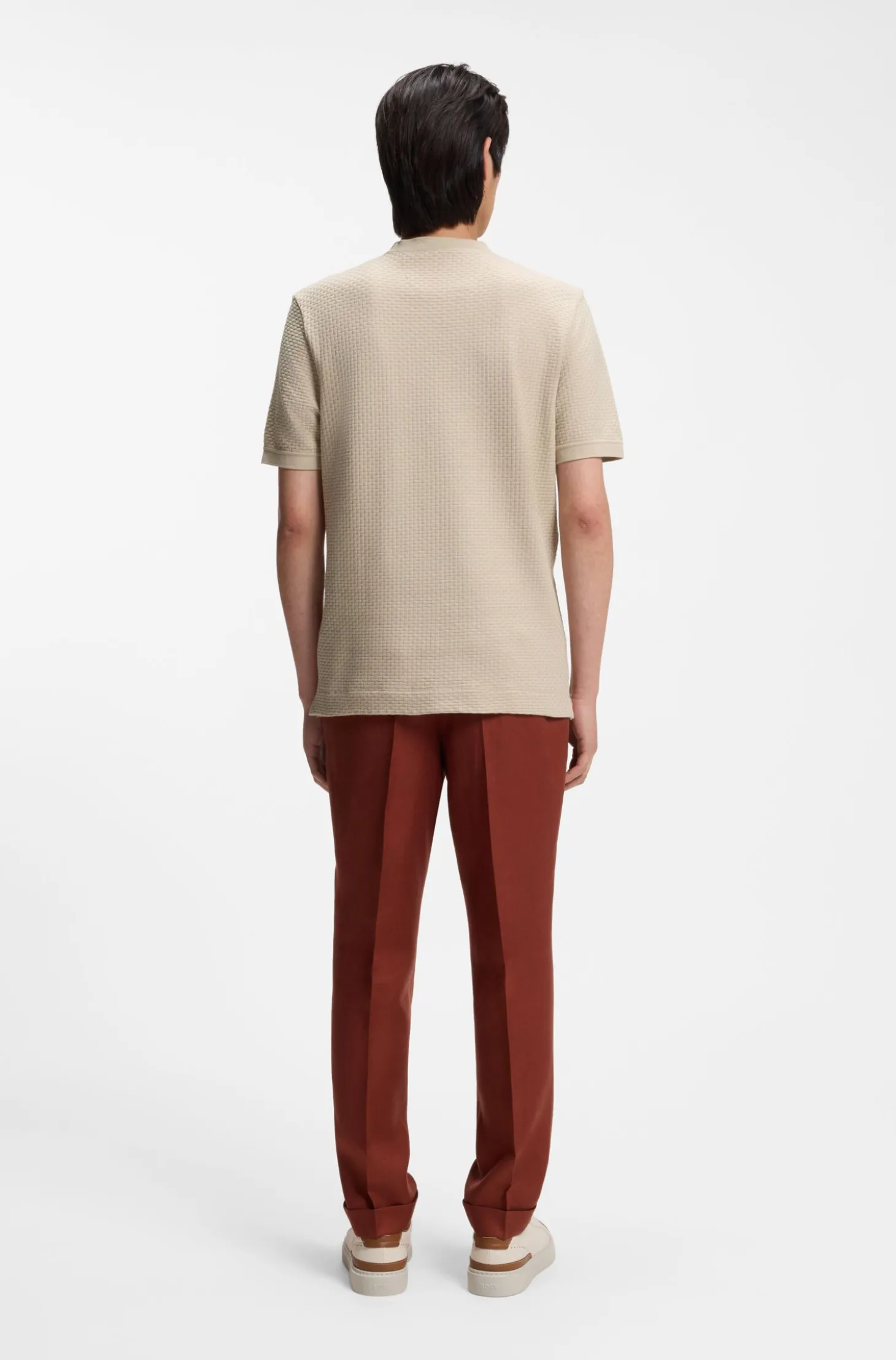Mercerised-cotton T-shirt with basket weave