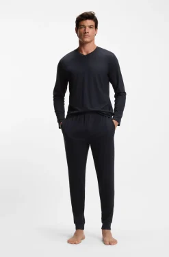Mercerised stretch-jersey pyjama set with all-over print