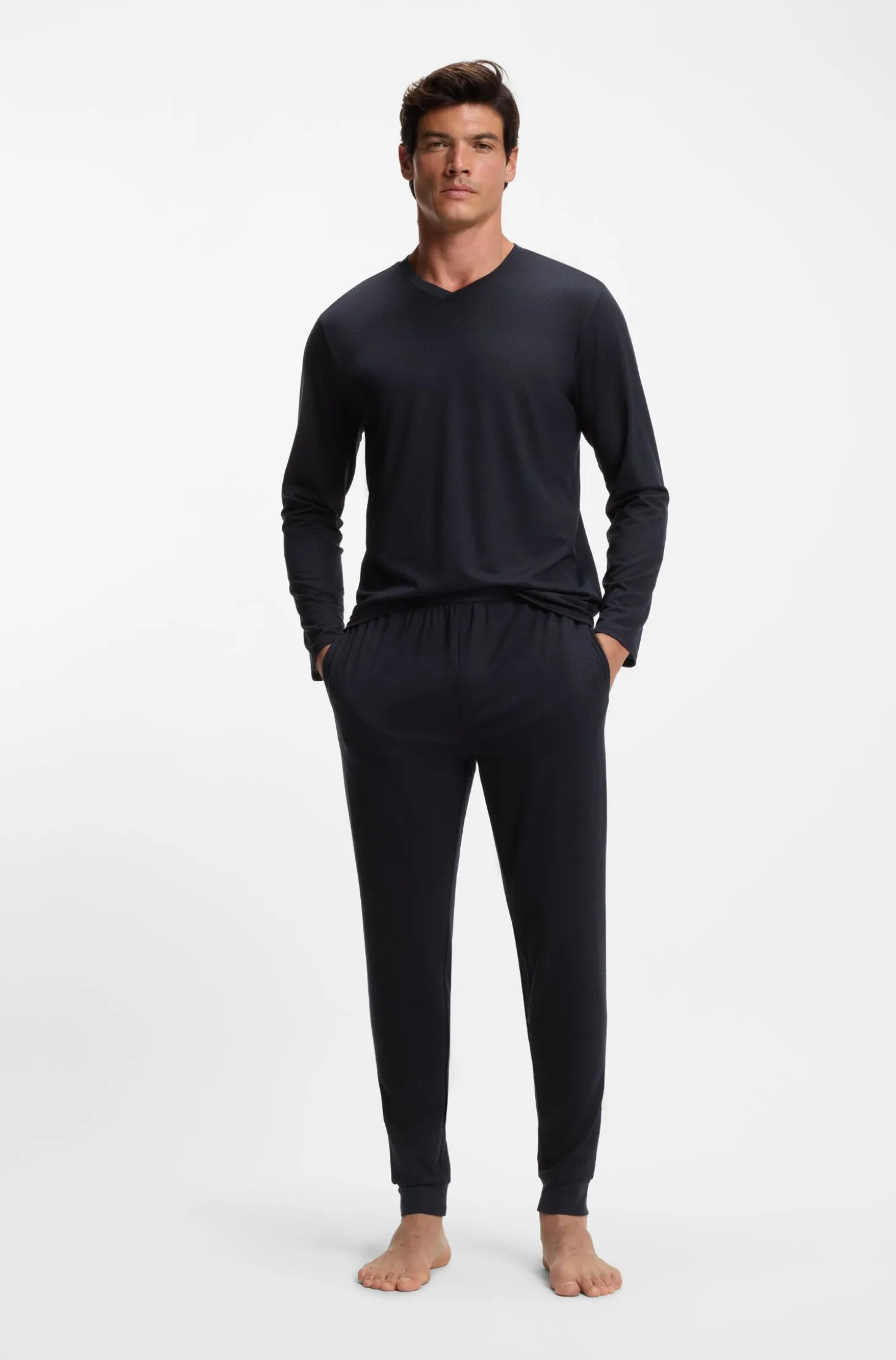 Mercerised stretch-jersey pyjama set with all-over print