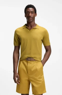 Merino-wool knit polo with Johnny collar