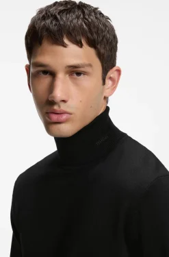 Merino-wool rollneck sweater with embroidered logo