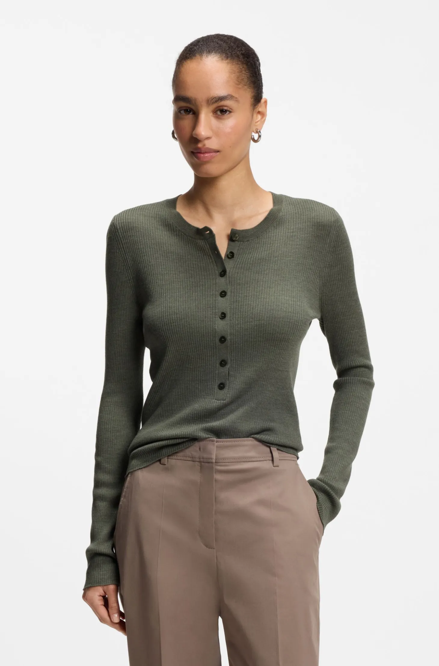 Merino-wool sweater with Henley neckline