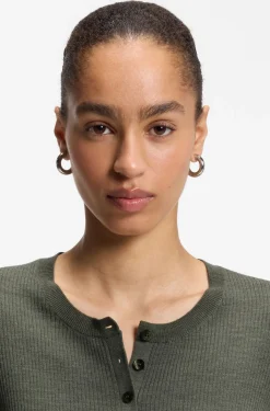 Merino-wool sweater with Henley neckline