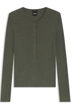 Merino-wool sweater with Henley neckline