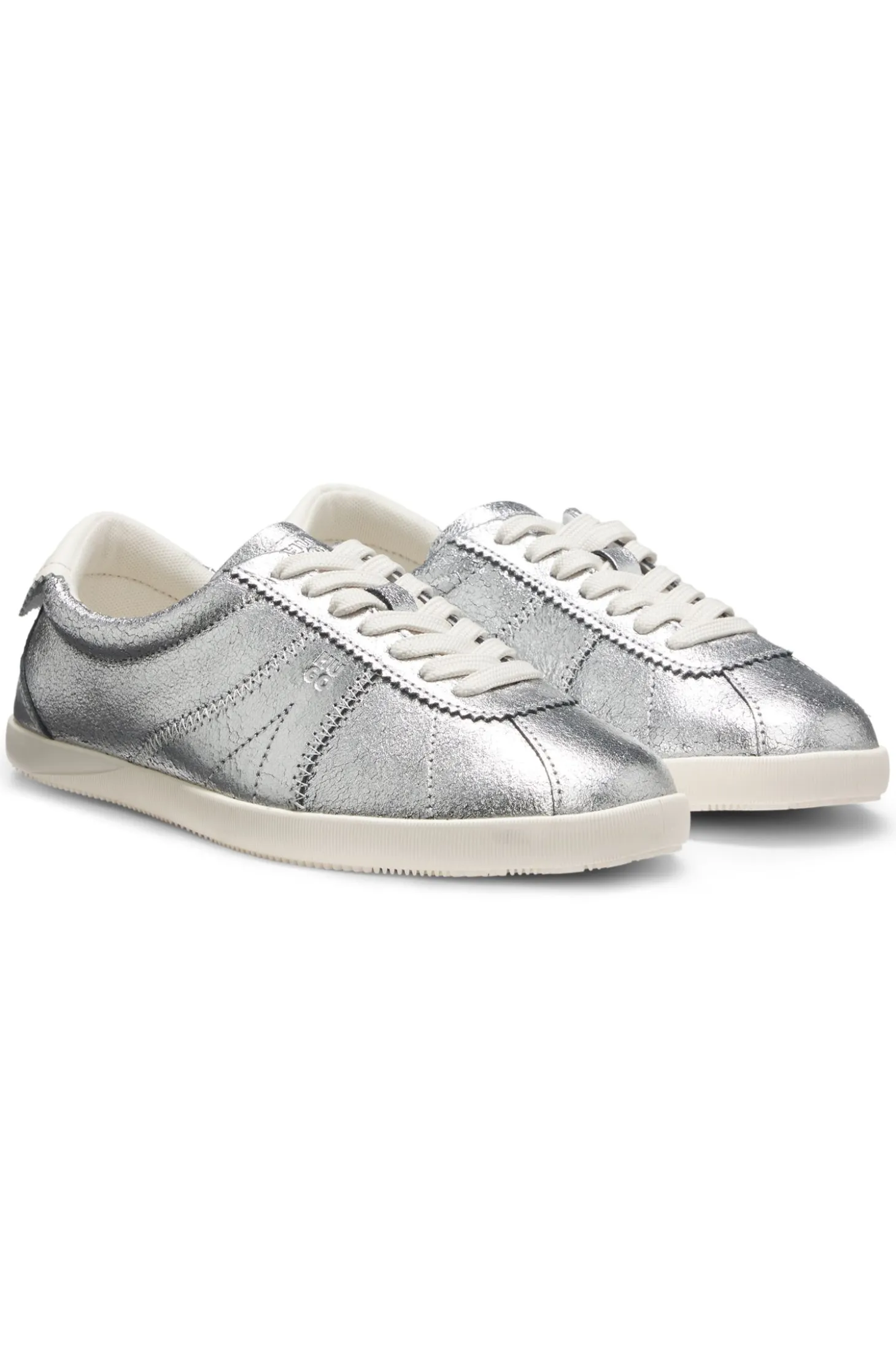 Metallic-effect trainers in leather