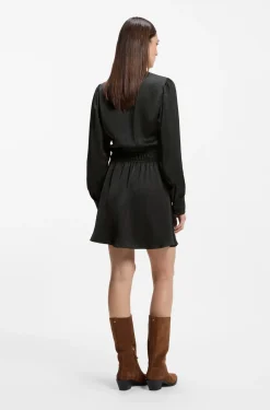 Midi-length dress in crinkle satin
