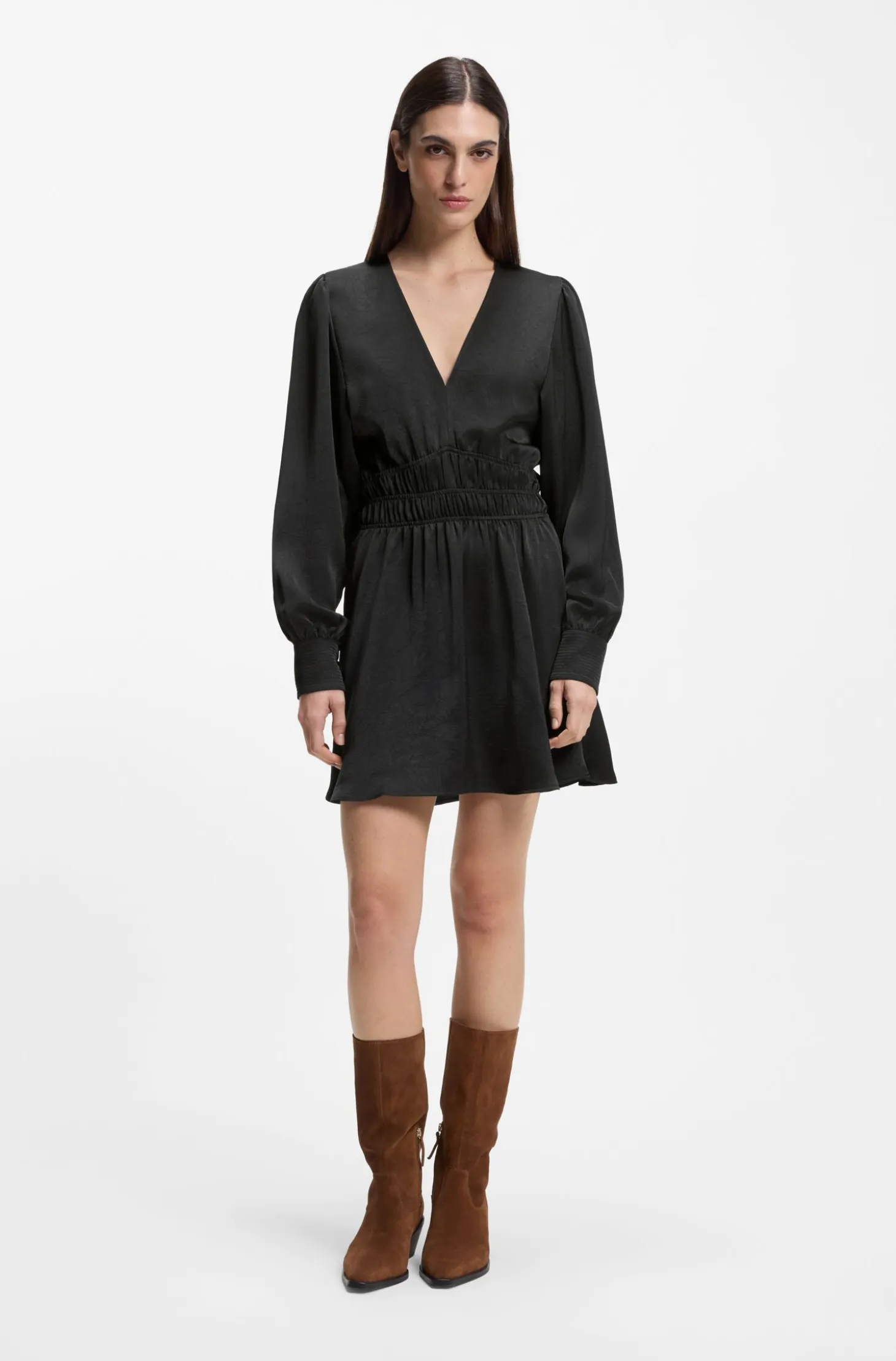 Midi-length dress in crinkle satin