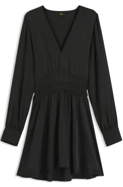 Midi-length dress in crinkle satin