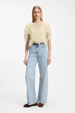 Mini cape blouse with lace trimmings