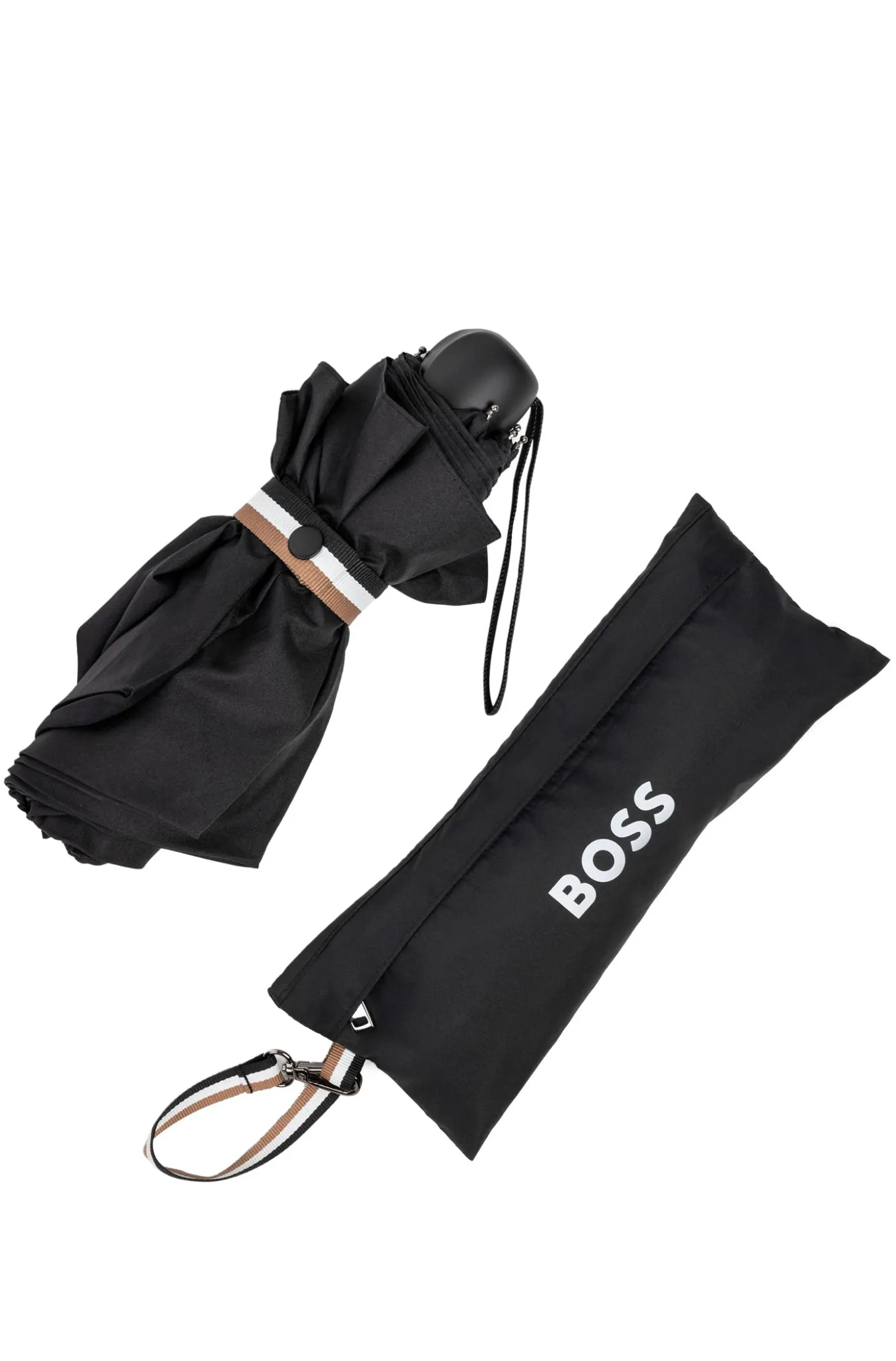 Mini umbrella with signature-stripe closing strap