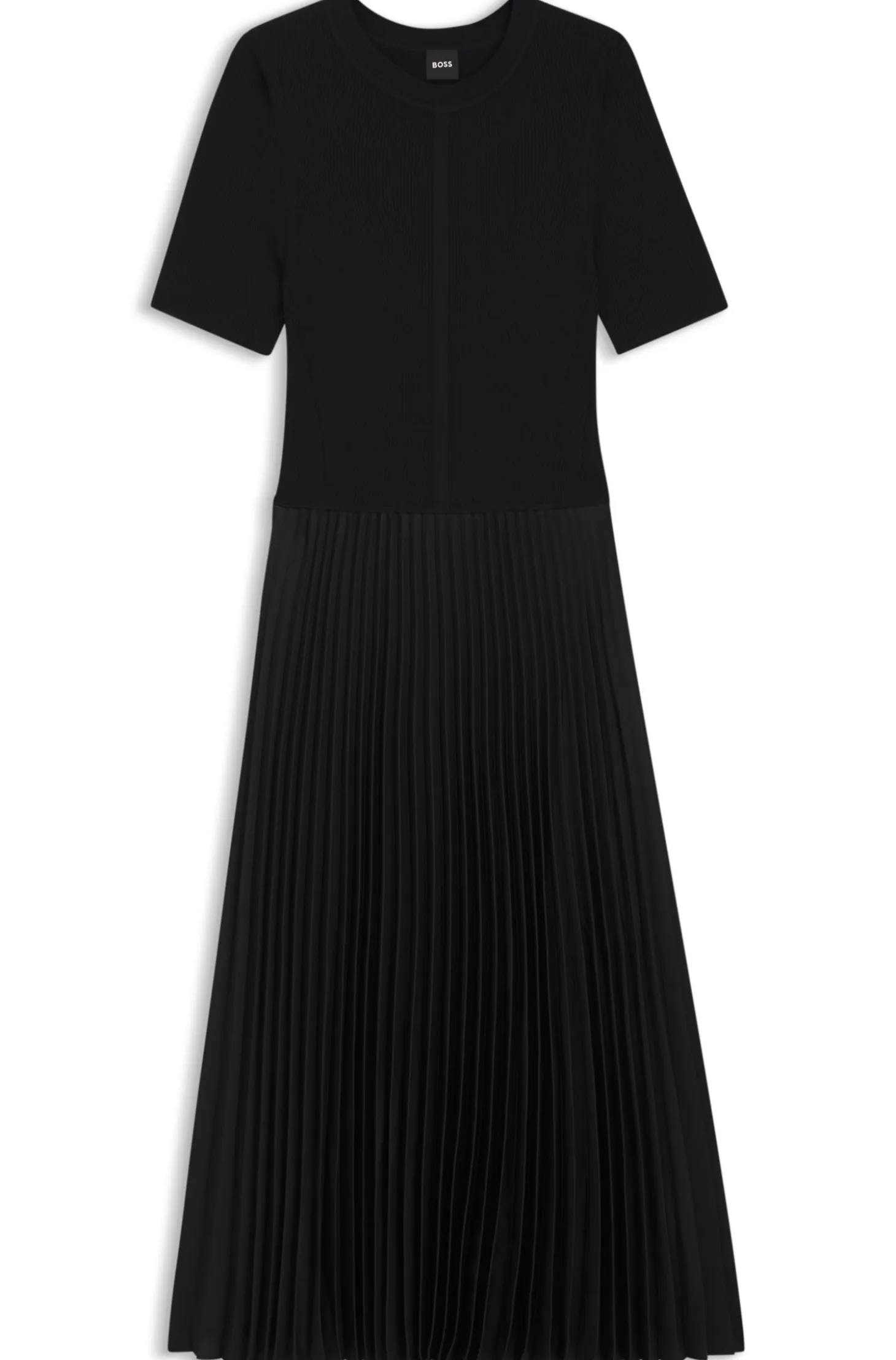 Mixed-material dress with plissé skirt