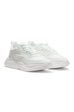 Mixed-material lace-up trainers with counter logo